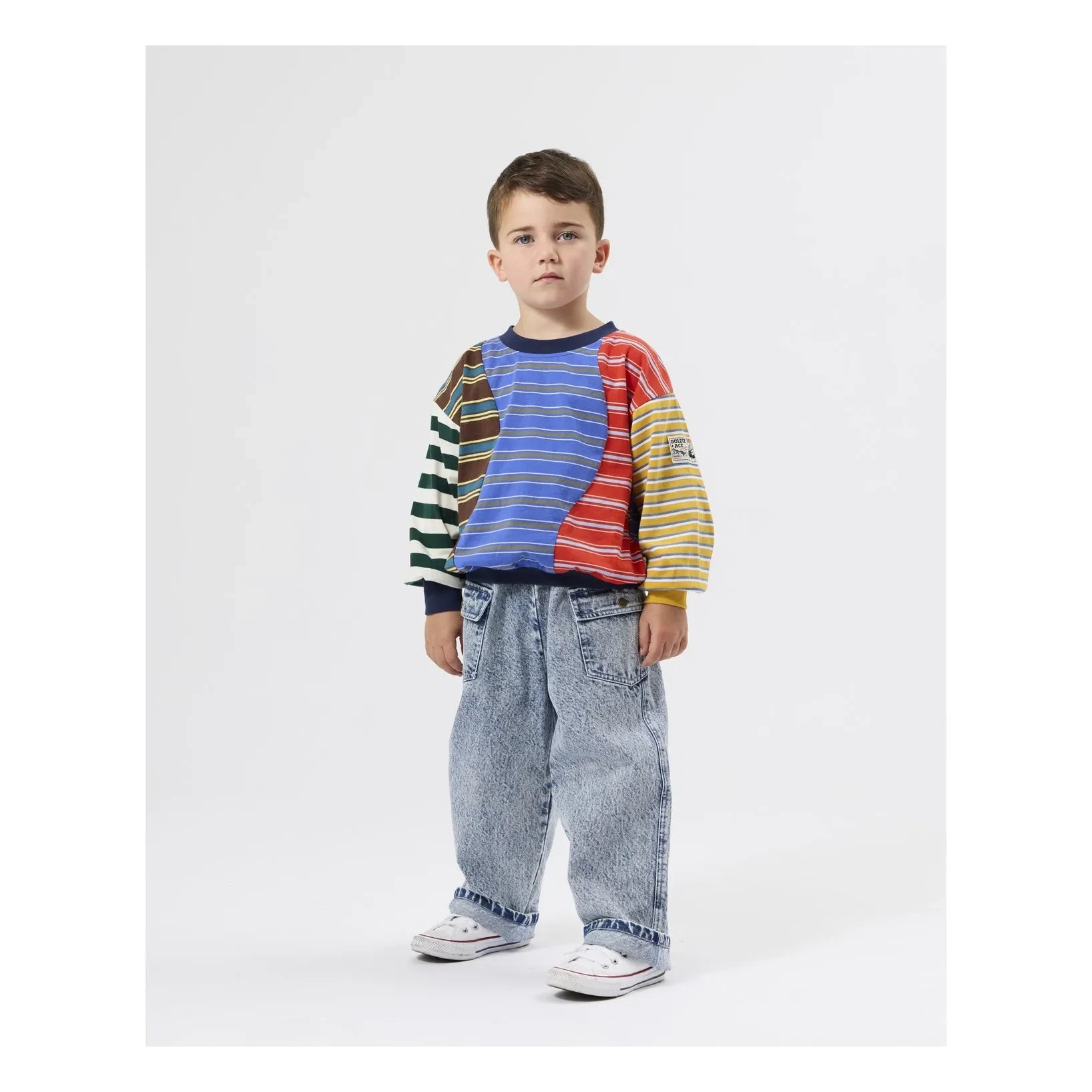 Goldie + Ace - Mavi Renk Bloklu Çizgili Sweatshirt