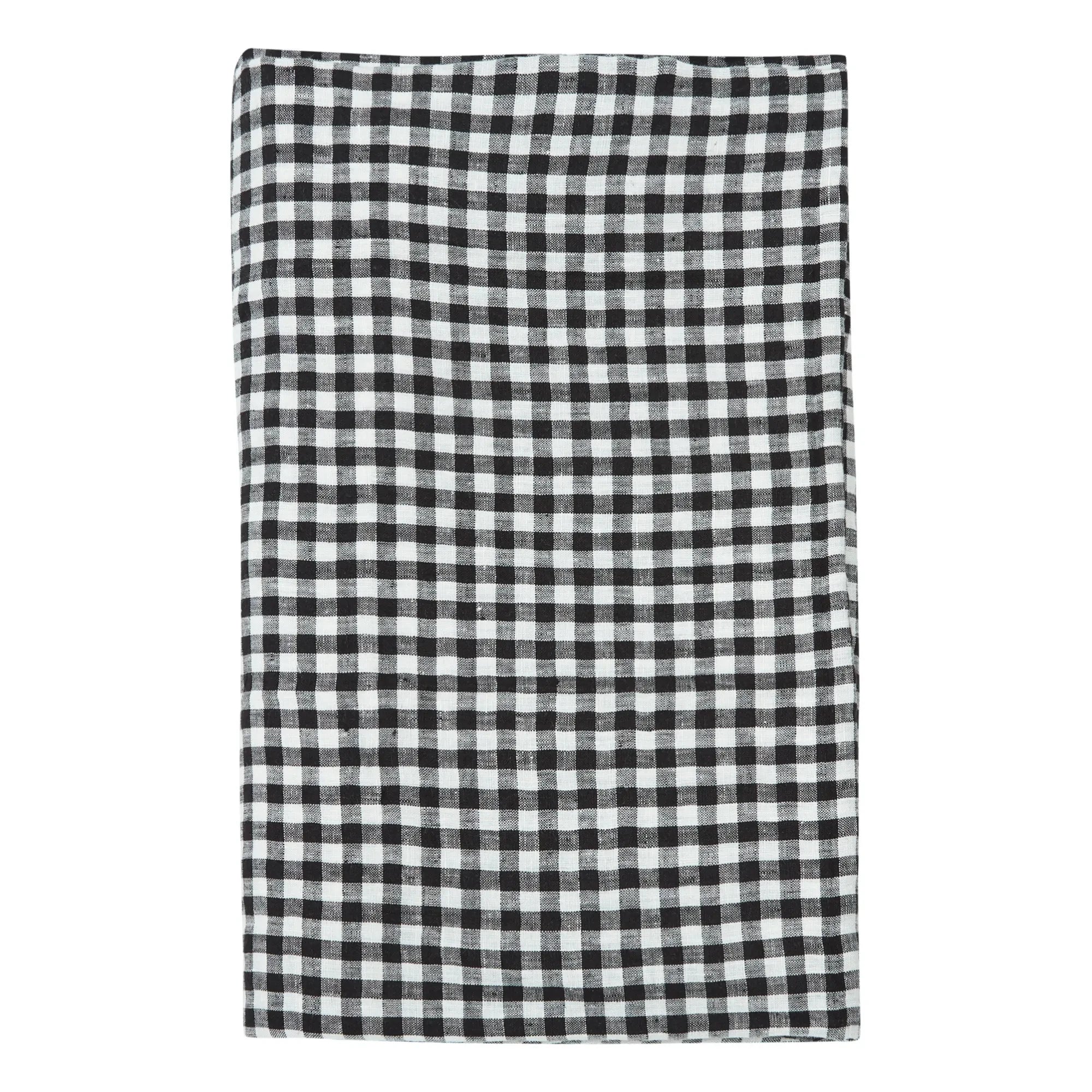 Gabrielle Paris - Gingham Yıkanmış Keten Masa Örtüsü | Siyah