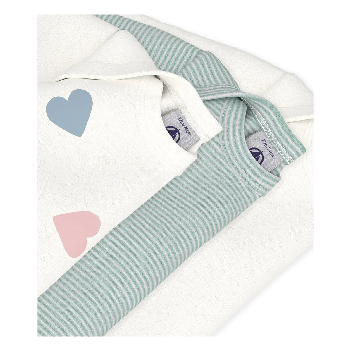 Petit Bateau - 3'lü Çizgili Organik Pamuk Body Seti | Beyaz