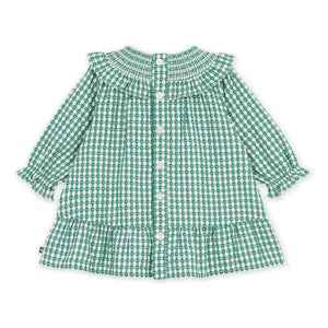 Petit Bateau - Yeşil kareli organik pamuk elbise