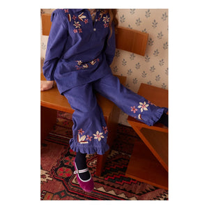 Hello Simone - Malika İşlemeli Fitilli Kadife Pantolon | Mavi