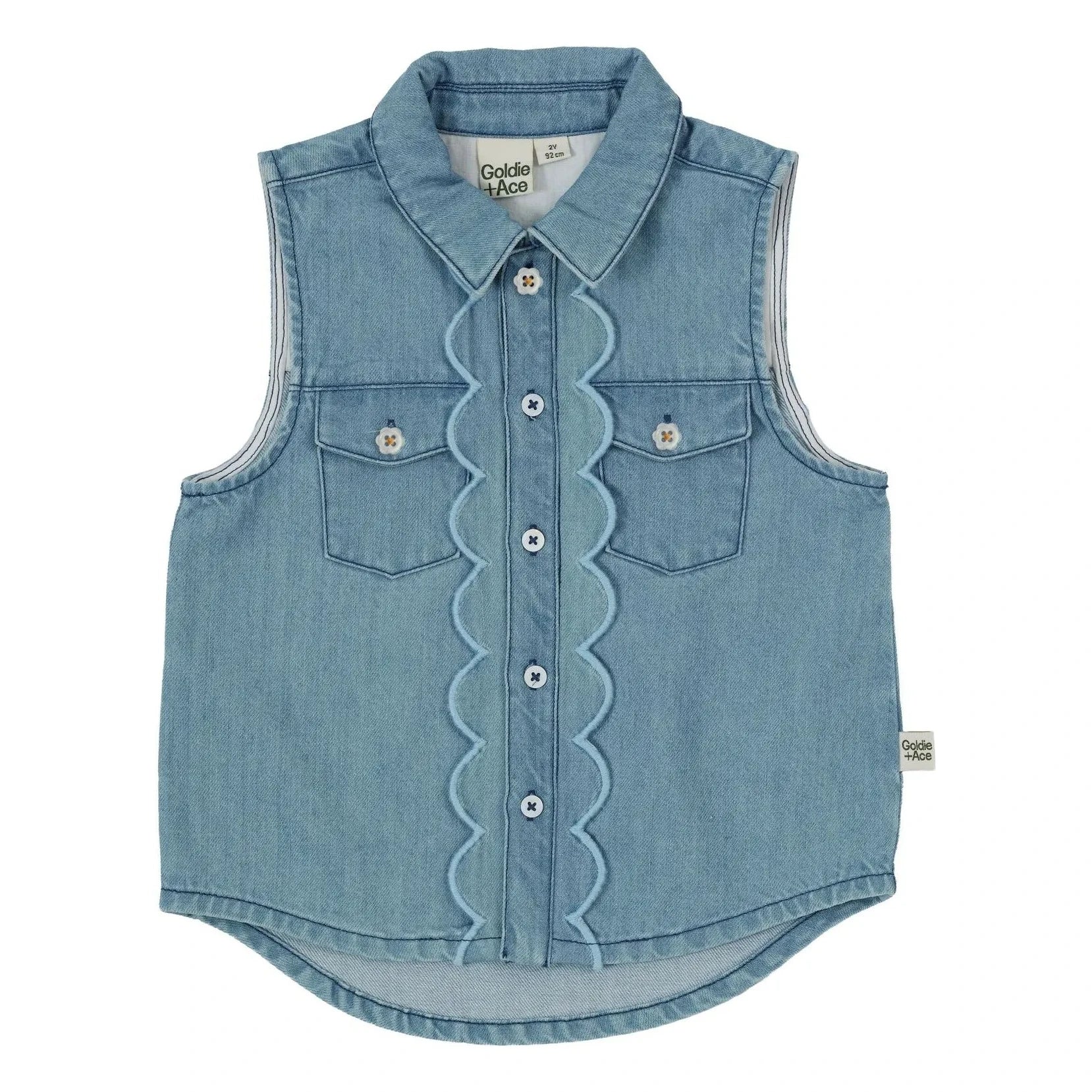 Goldie + Ace - Kolsuz Chambray Yelek | Mavi