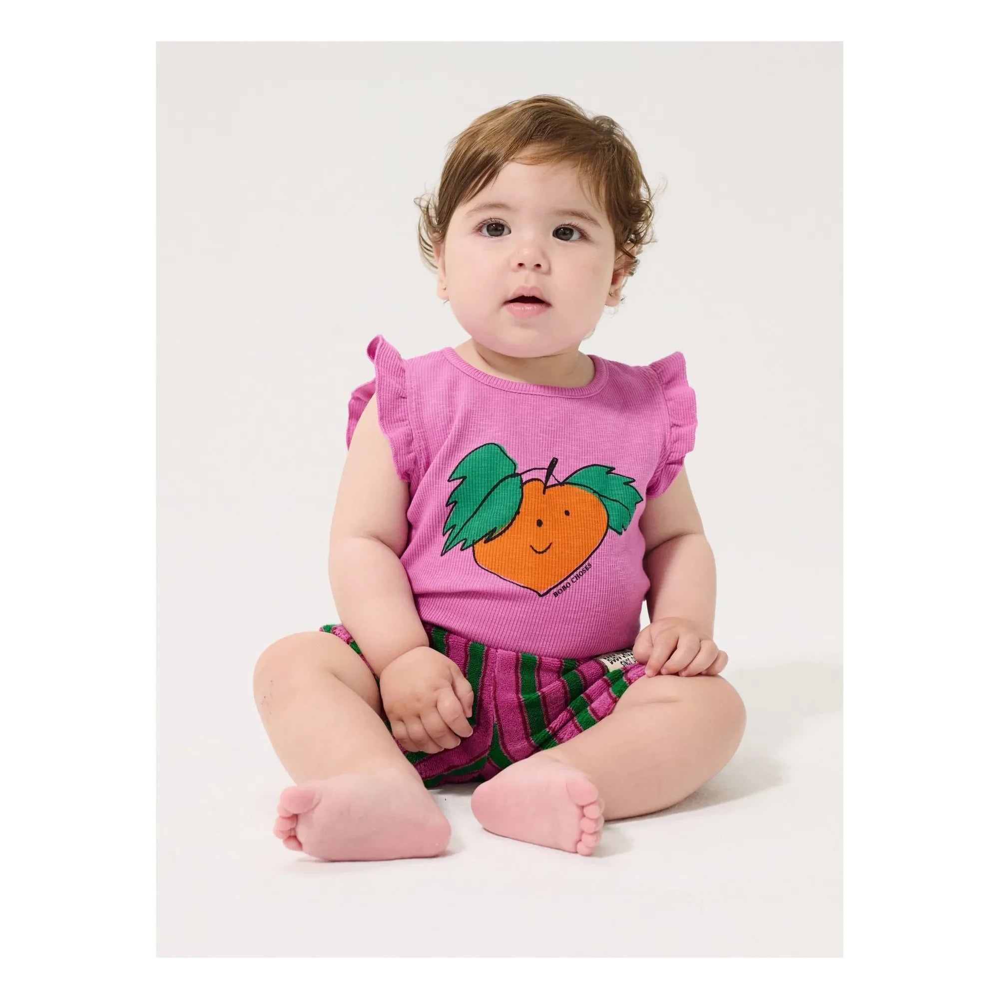 Bobo Choses - Turuncu organik pamuklu fırfırlı body | Mor