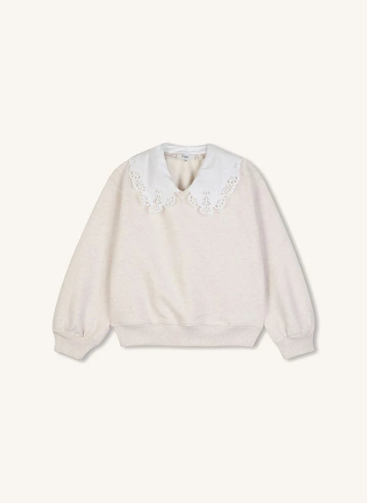 Chloé - Nakışlı Organik Pamuklu Melanj Sweatshirt | Ekru