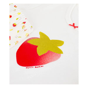 Petit Bateau - Çilek Desenli Organik Pamuklu Kısa Pijama | Ekru