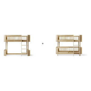 Oliver Furniture - Mini+ dönüştürme kiti, orta-yüksek loft yataktan orta-yüksek ranza yatağa | Meşe
