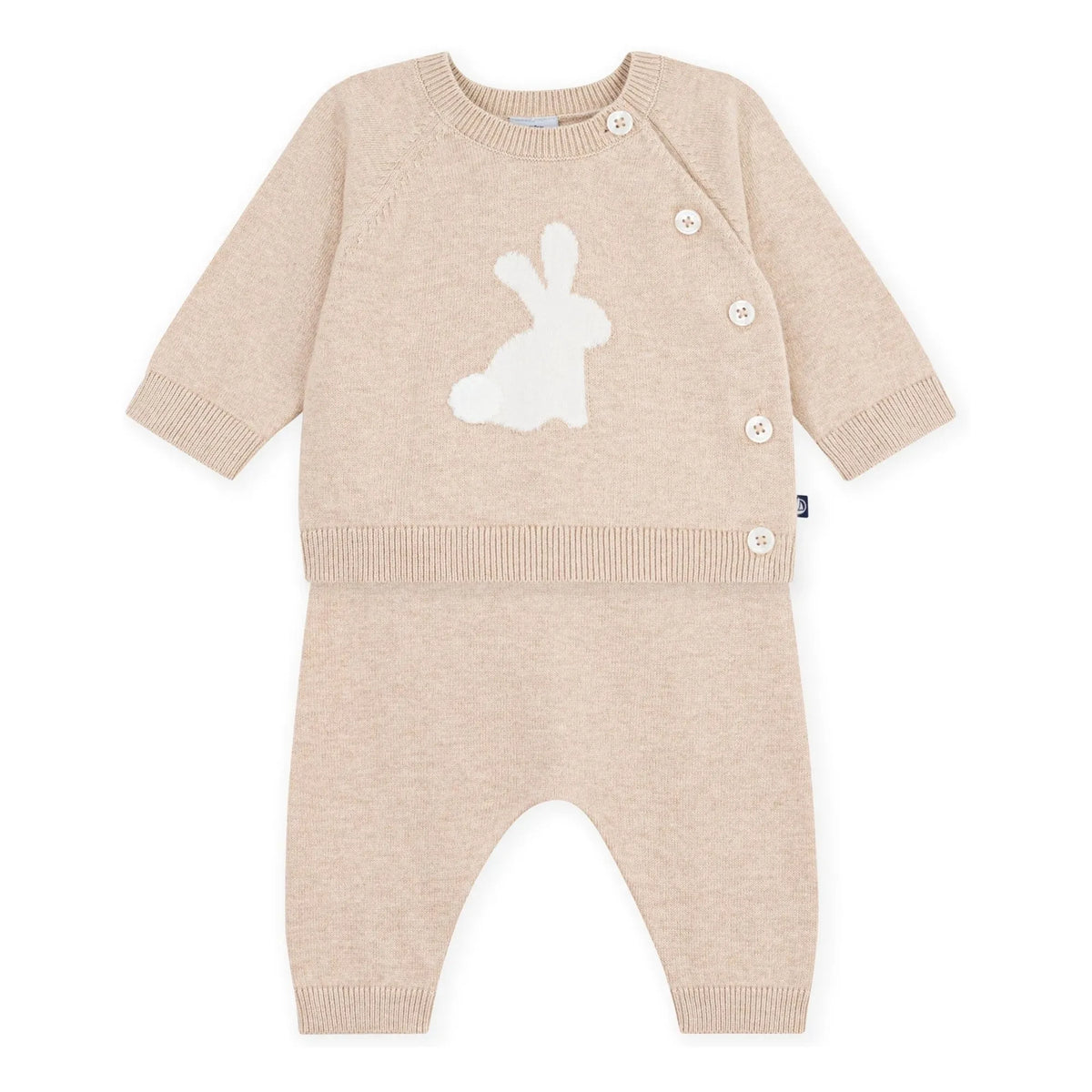 Petit Bateau - طقم سترة محبوكة وبنطال من القطن العضوي | بيج