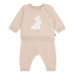 Petit Bateau - Organik pamuklu örgü kazak ve pantolon seti | Bej