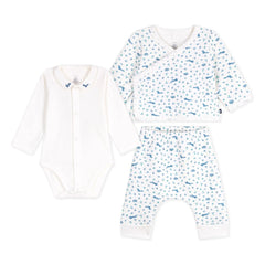 Petit Bateau - Organik Pamuklu Tilkiler Body, Örtü ve Pantolon Seti | Beyaz
