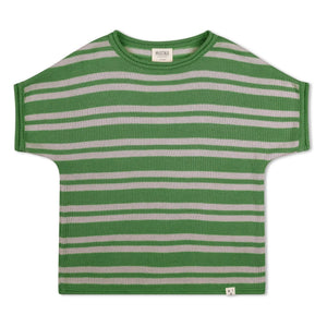 Matona - Çizgili Organik Pamuk İnce Örgü Tişört | Yeşil