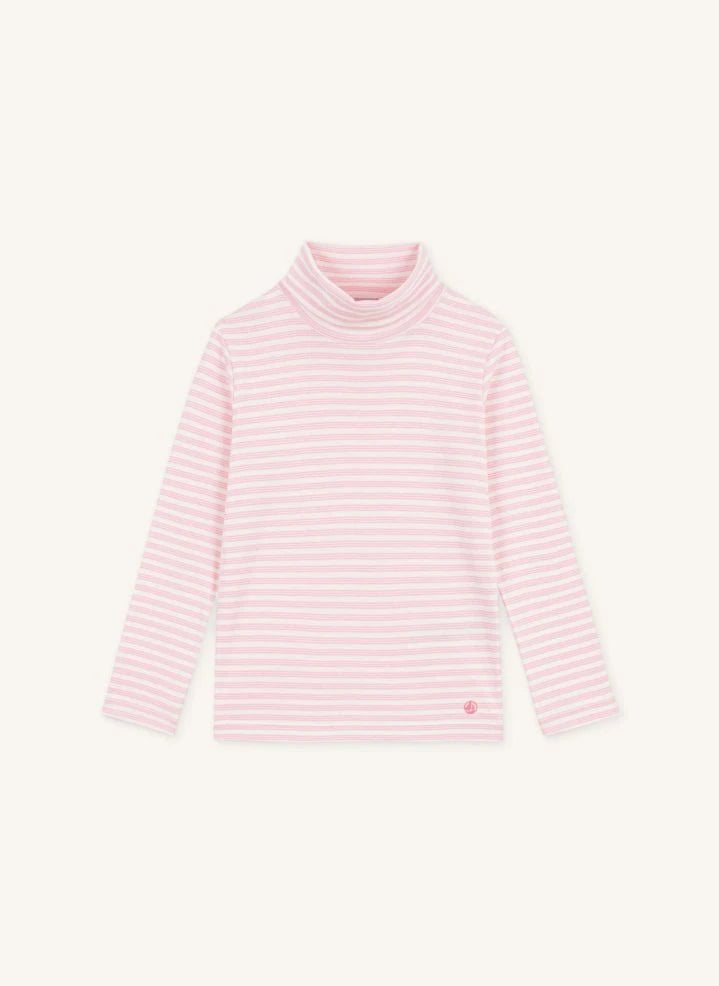 Petit Bateau - ياقة عالية مخططة | وردي