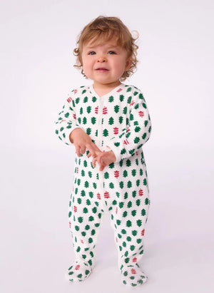 Petit Bateau - Kürk Ağacı Ayaklı Kadife Organik Pamuk Pijama | Beyaz