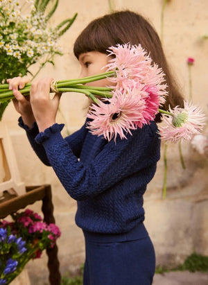 Louise Misha - Java Yün Büzgülü Yaka Kazak | Lacivert