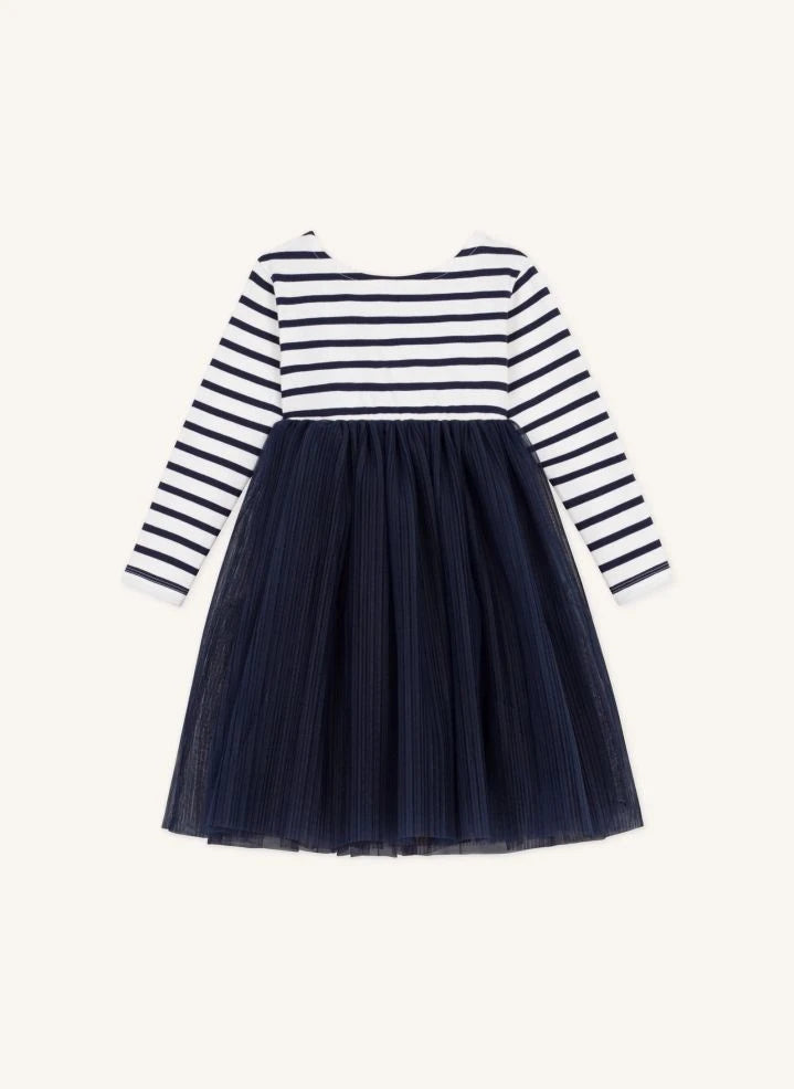 Petit Bateau - فستان مخطط من التول | كحلي