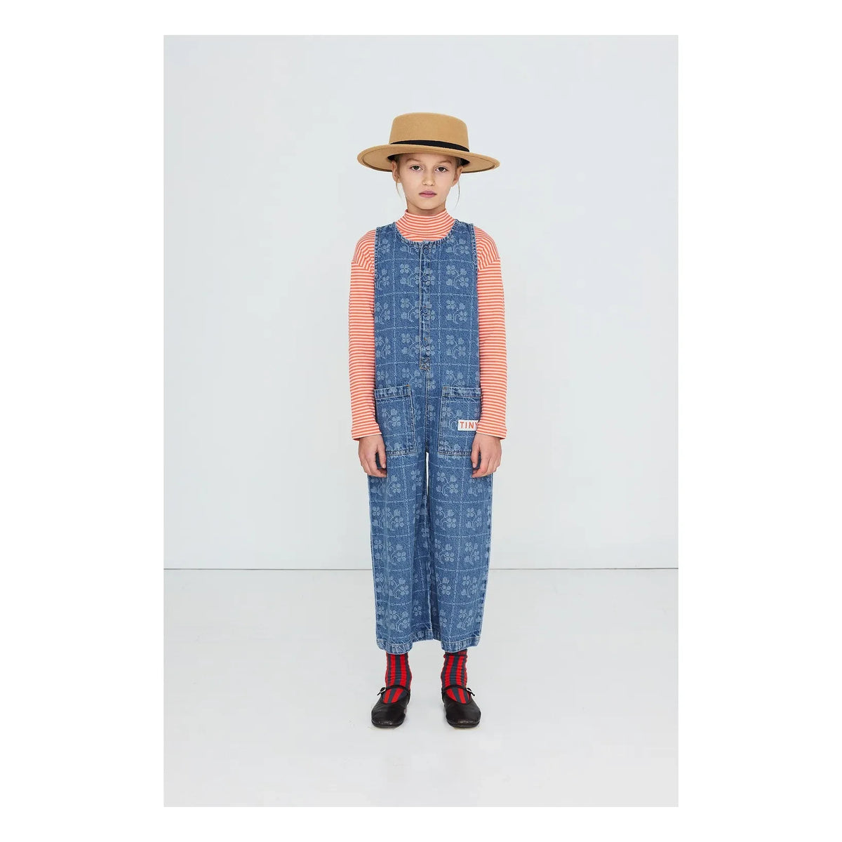Tinycottons - Çiçekli Denim Salopet | Mavi