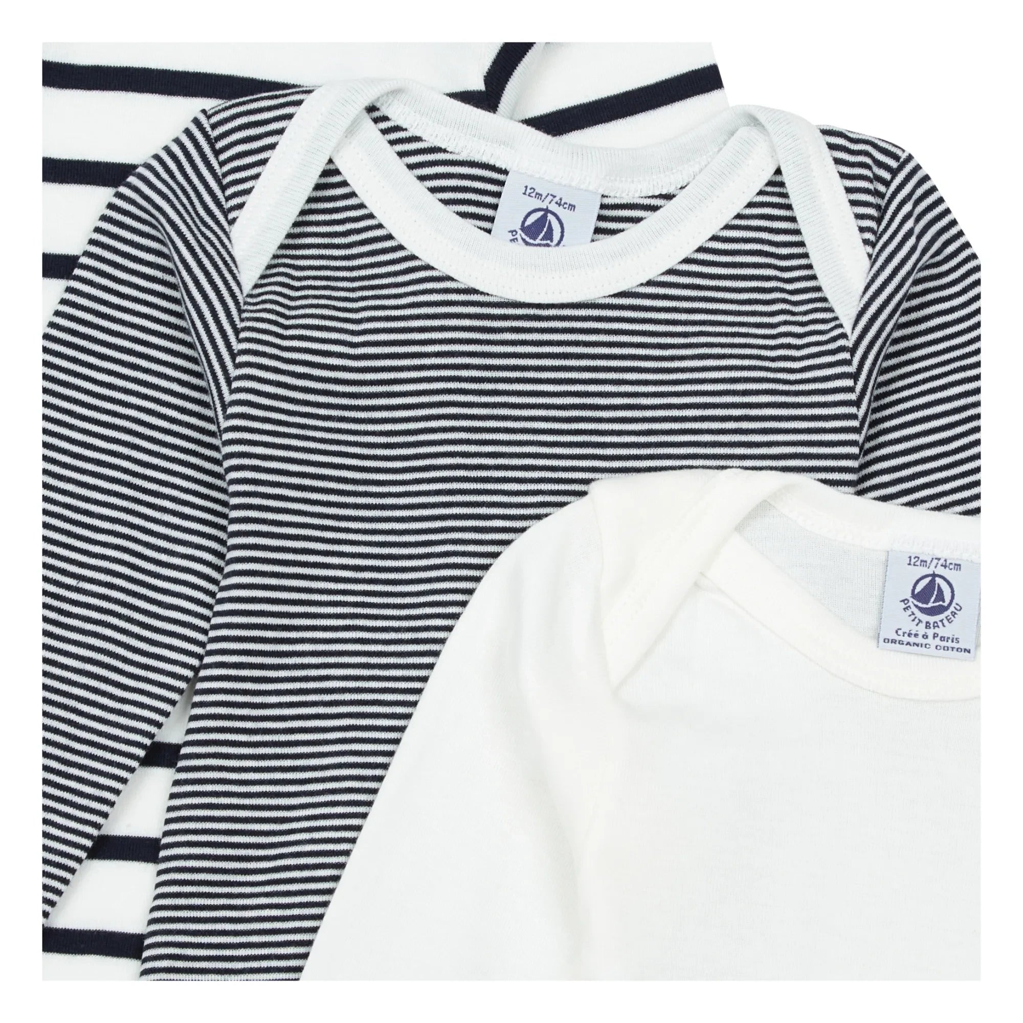 Petit Bateau - 3'lü Organik Pamuklu Çizgili Bebek Tulumları | Mavi
