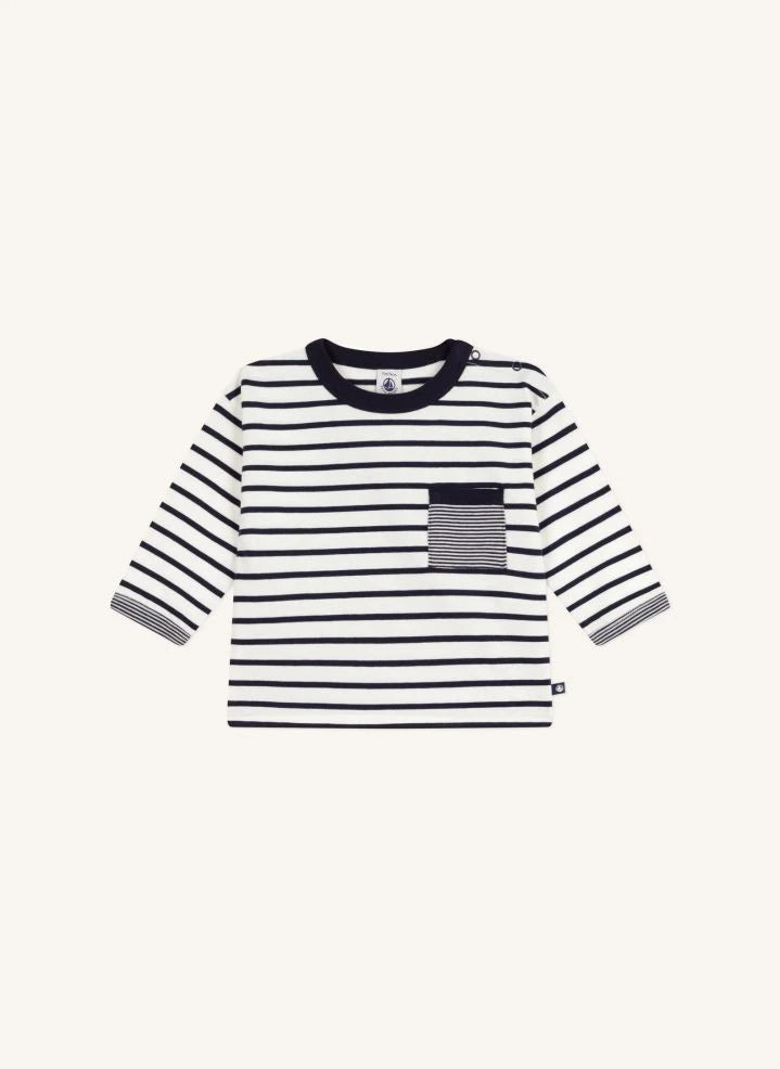 Petit Bateau - قطن عضوي | تيشيرت جيب Sailor's الأبيض