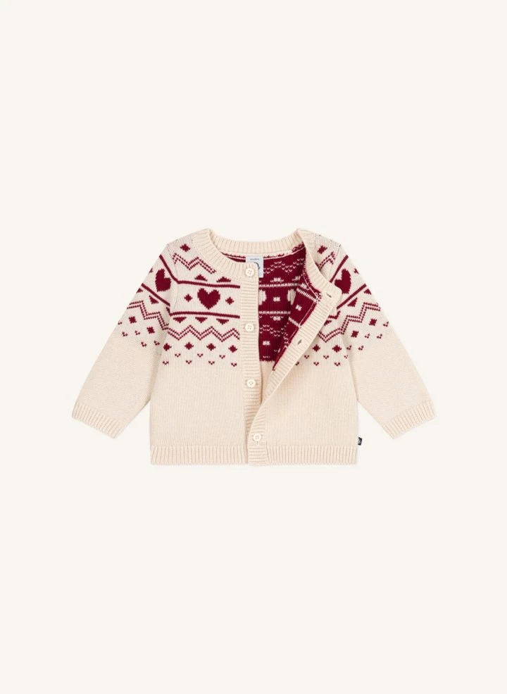 Petit Bateau - صديري صوفي بنقشة قلب للأطفال | Ecru