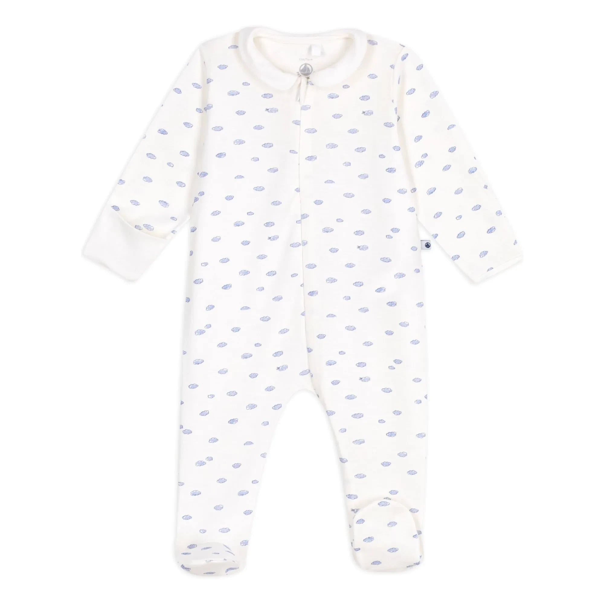 Petit Bateau - Bulutlar Organic Cotton Fermuarlı Dors Bien Pijama | Beyaz