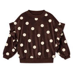 Repose AMS - Organik Pamuk Kadife Puantiye Desenli Sweatshirt | Kahverengi