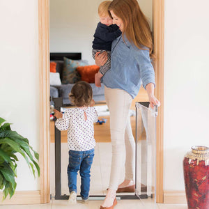 Fred Pressure Fit Stairgate - Clear Acrylic Panel/Dark Grey Fittings-Stair Gates- | Natural Baby Shower