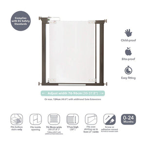 Fred Pressure Fit Stairgate - Clear Acrylic Panel/Dark Grey Fittings-Stair Gates- | Natural Baby Shower