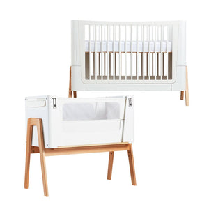 Gaia Baby Hera Cot Bed + Bedside Crib Two Piece Bundle - Scandi-White + Natural-Nursery Sets- | Natural Baby Shower
