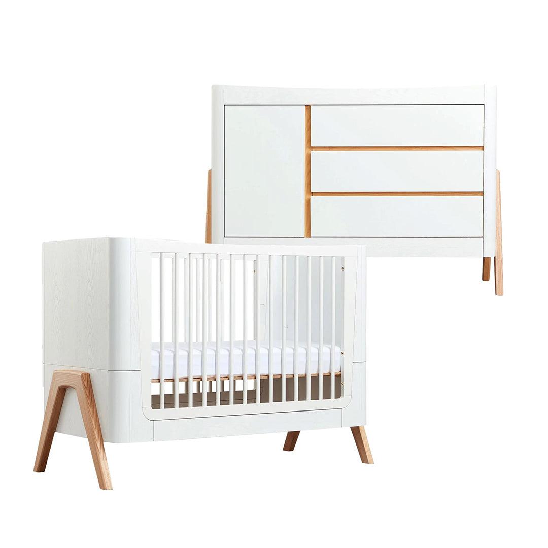 Gaia Baby Hera Cot Bed + Dresser Two Piece Bundle - Scandi-White + Natural-Nursery Sets- | Natural Baby Shower