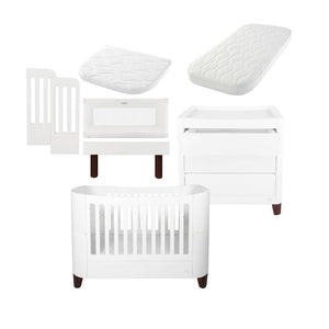 Gaia Baby Serena Cot Bed + Bedside Crib Set (Incl Bedside mattress), Cot Bed and Dresser - White / Walnut-Nursery Sets-White / Walnut-With Mattress | Natural Baby Shower