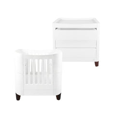 Gaia Baby Serena Mini Cot and Dresser Set - White / Walnut-Nursery Sets-White / Walnut-Without Mattress | Natural Baby Shower