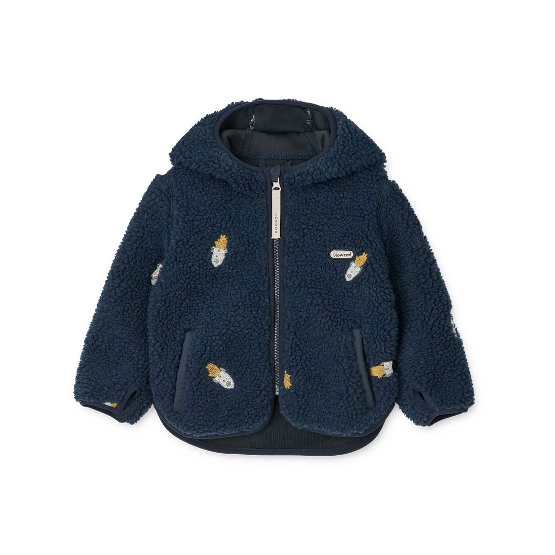 Liewood Mara Pile Jacket With Ears - Rocket / Classic Navy / Embroidery-Coats-Rocket / Classic Navy / Embroidery-104 | Natural Baby Shower