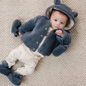 Little Dutch Teddy Cardigan - Stone Blue-Cardigans-Stone Blue-3-6m | Natural Baby Shower