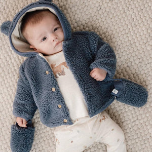 Little Dutch Teddy Cardigan - Stone Blue-Cardigans-Stone Blue-3-6m | Natural Baby Shower