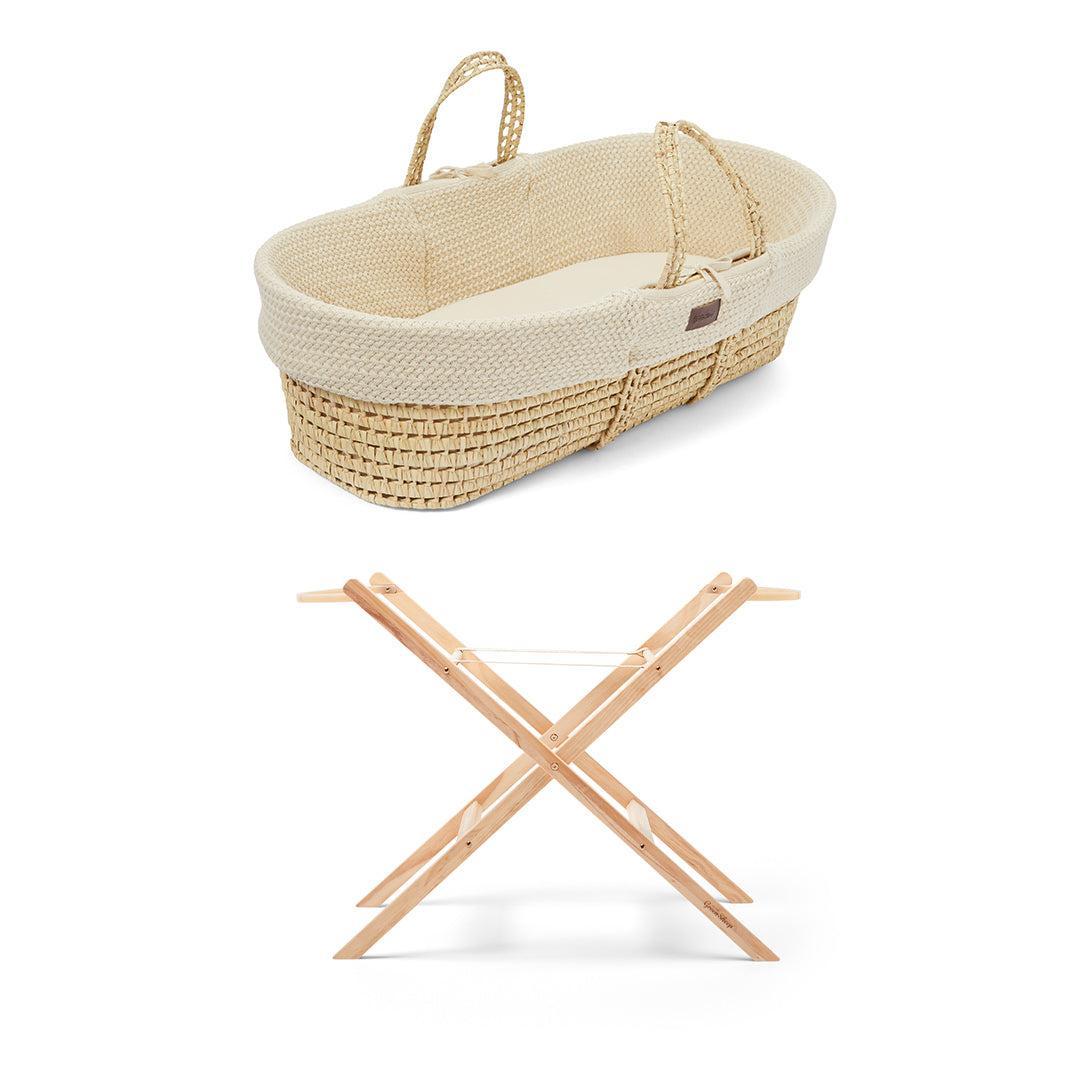 The Little Green Sheep Wheat Knit Moses Basket and Foldable Stand Bundle - Linen / Natural-Moses Baskets-Linen / Natural- | Natural Baby Shower