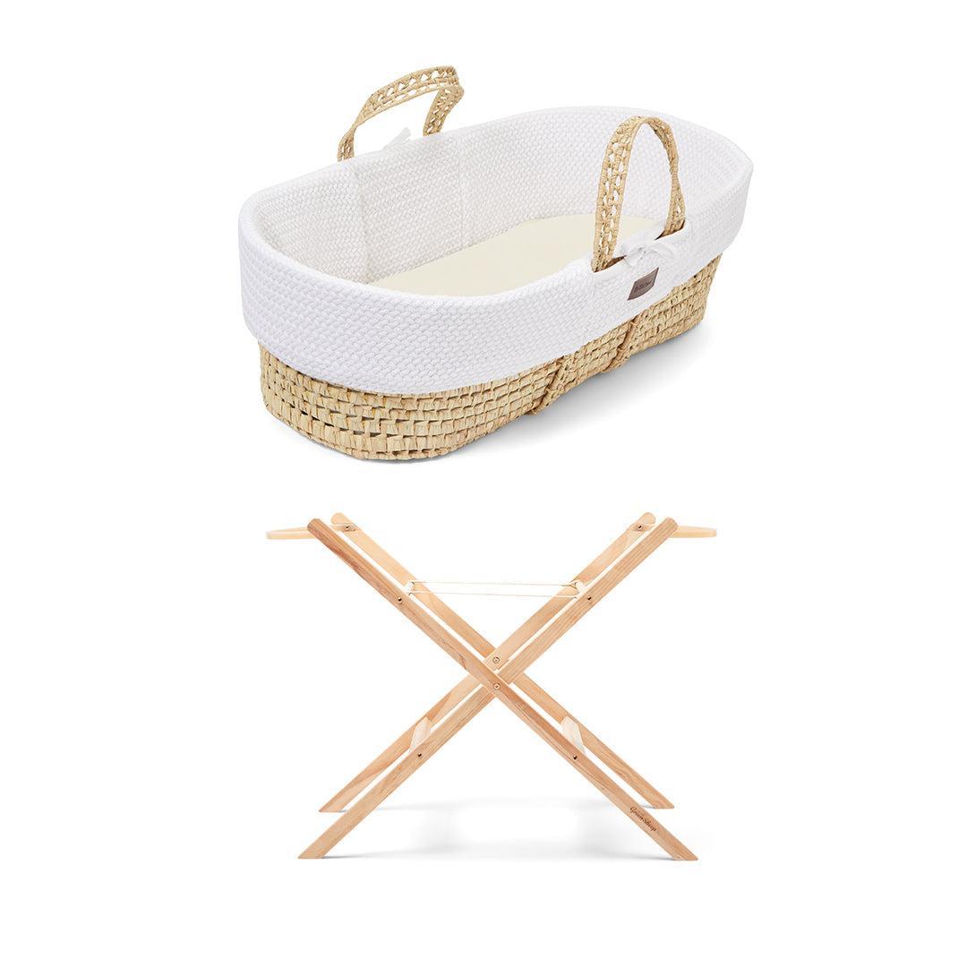 The Little Green Sheep Wheat Knit Moses Basket and Foldable Stand Bundle - White / Natural-Moses Baskets-White / Natural- | Natural Baby Shower