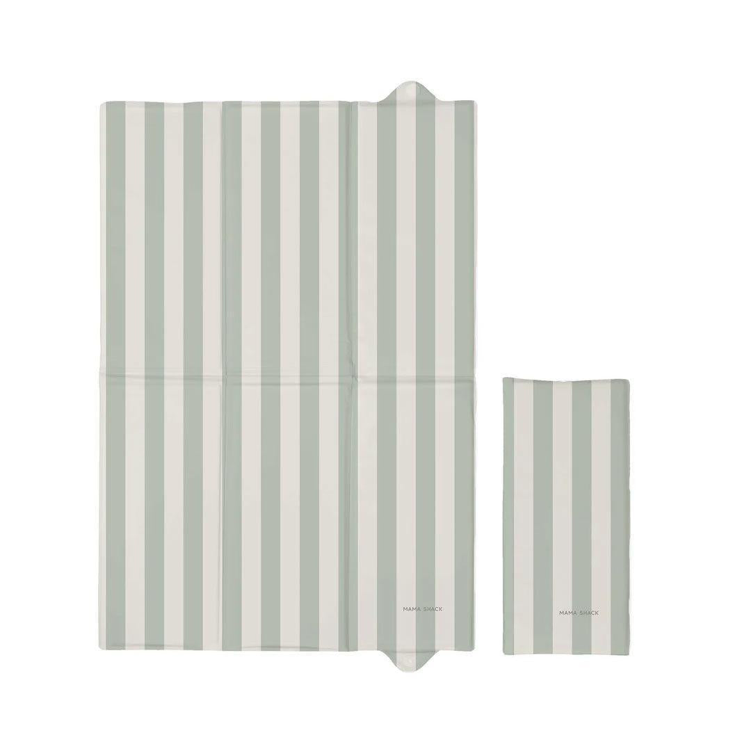 Mama Shack Foldable Travel Mat - Candy Stripe - Sage-Travel Changing Mats-Candy Stripe - Sage- | Natural Baby Shower