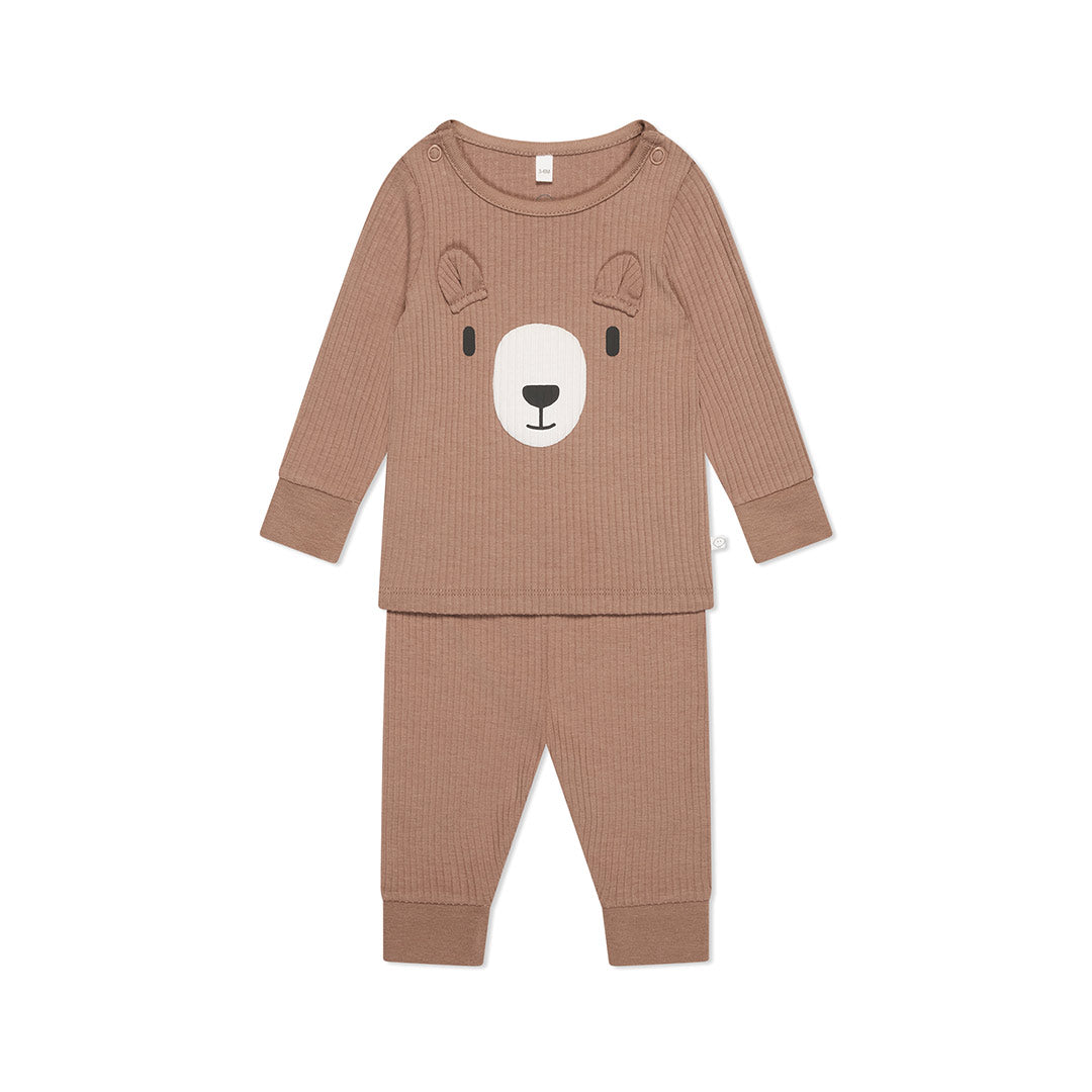 MORI Ribbed Bear Face Pyjamas - Bear + Brown-Pyjamas- | Natural Baby Shower
