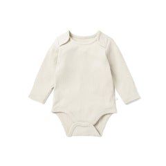 MORI Ribbed Long Sleeve Bodysuit - Ecru-Bodysuits-Ecru-NB | Natural Baby Shower