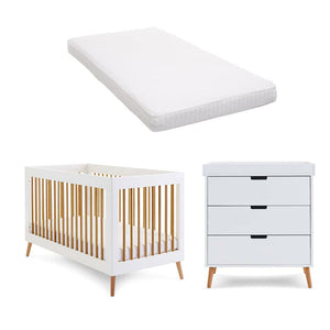 Obaby Maya 2 Piece Room Set - White + Natural-Nursery Sets-Moisture Management Mattress- | Natural Baby Shower