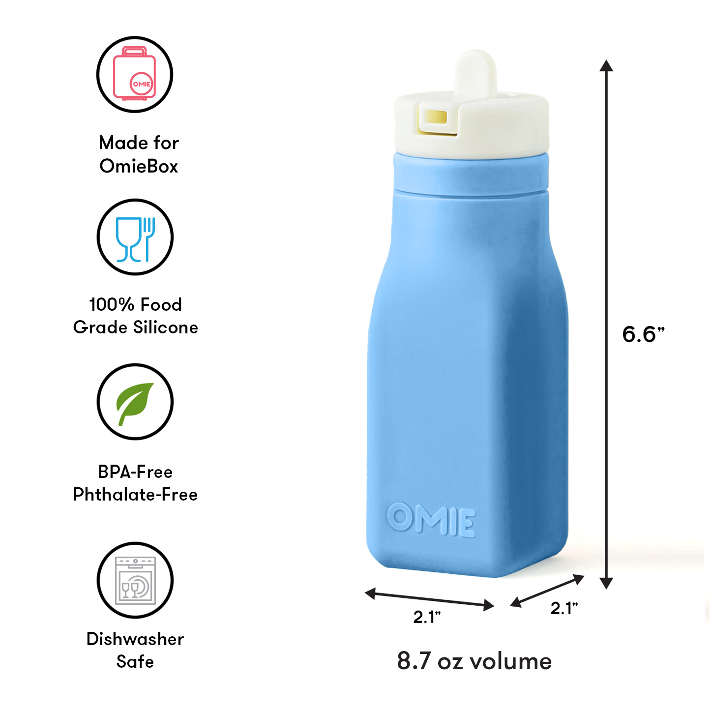 Omiebox - زجاجة OmieBottle من السيليكون خالية من BPA لون أزرق