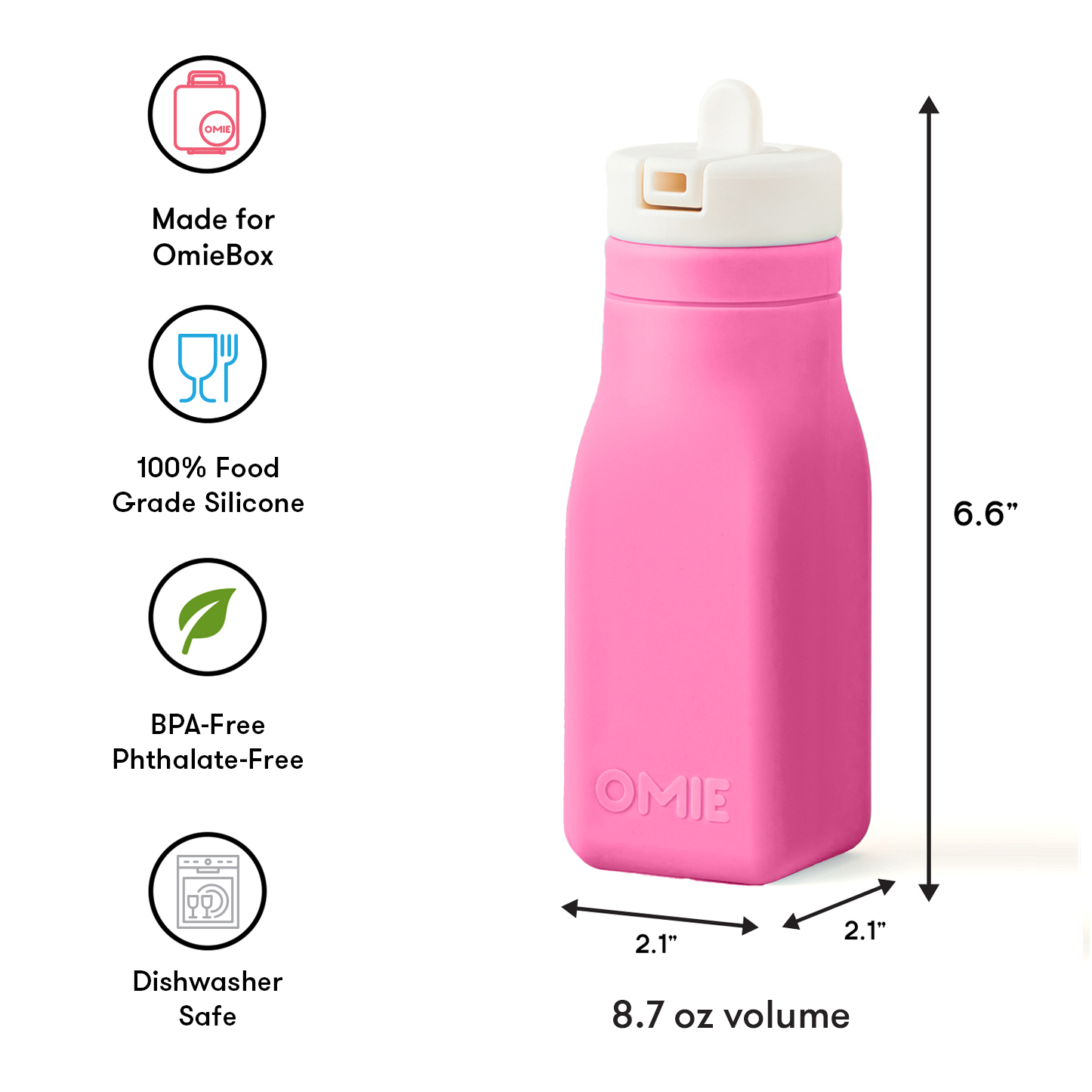Omiebox - زجاجة OmieBottle خالية من BPA من السيليكون وردي