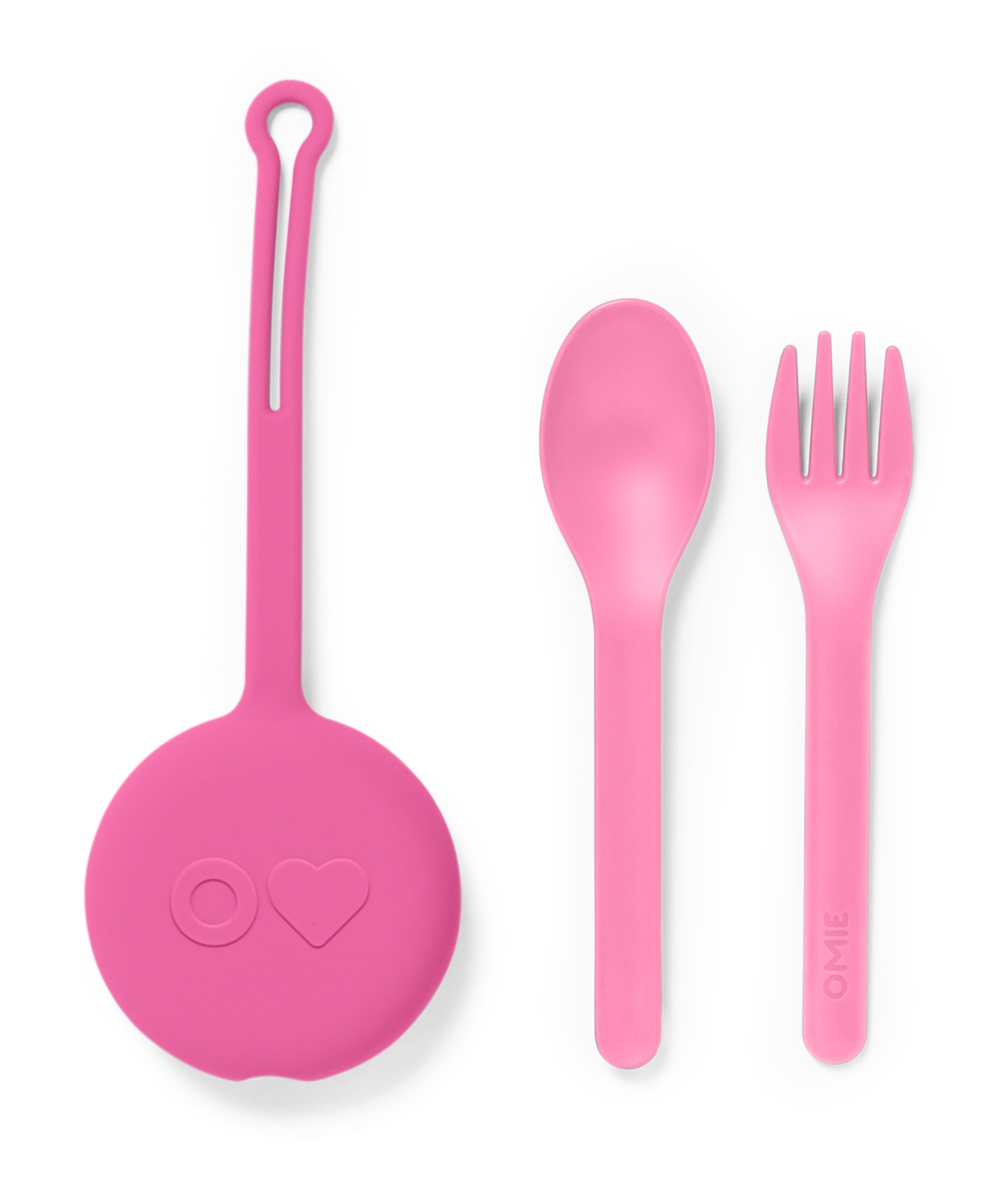 Omiebox - مجموعة شوكة وملعقة من السيليكون باللون الوردي البالوني OmiePod