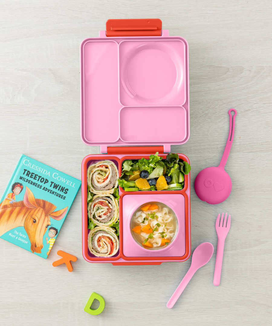 Omiebox - مجموعة شوكة وملعقة من السيليكون باللون الوردي البالوني OmiePod