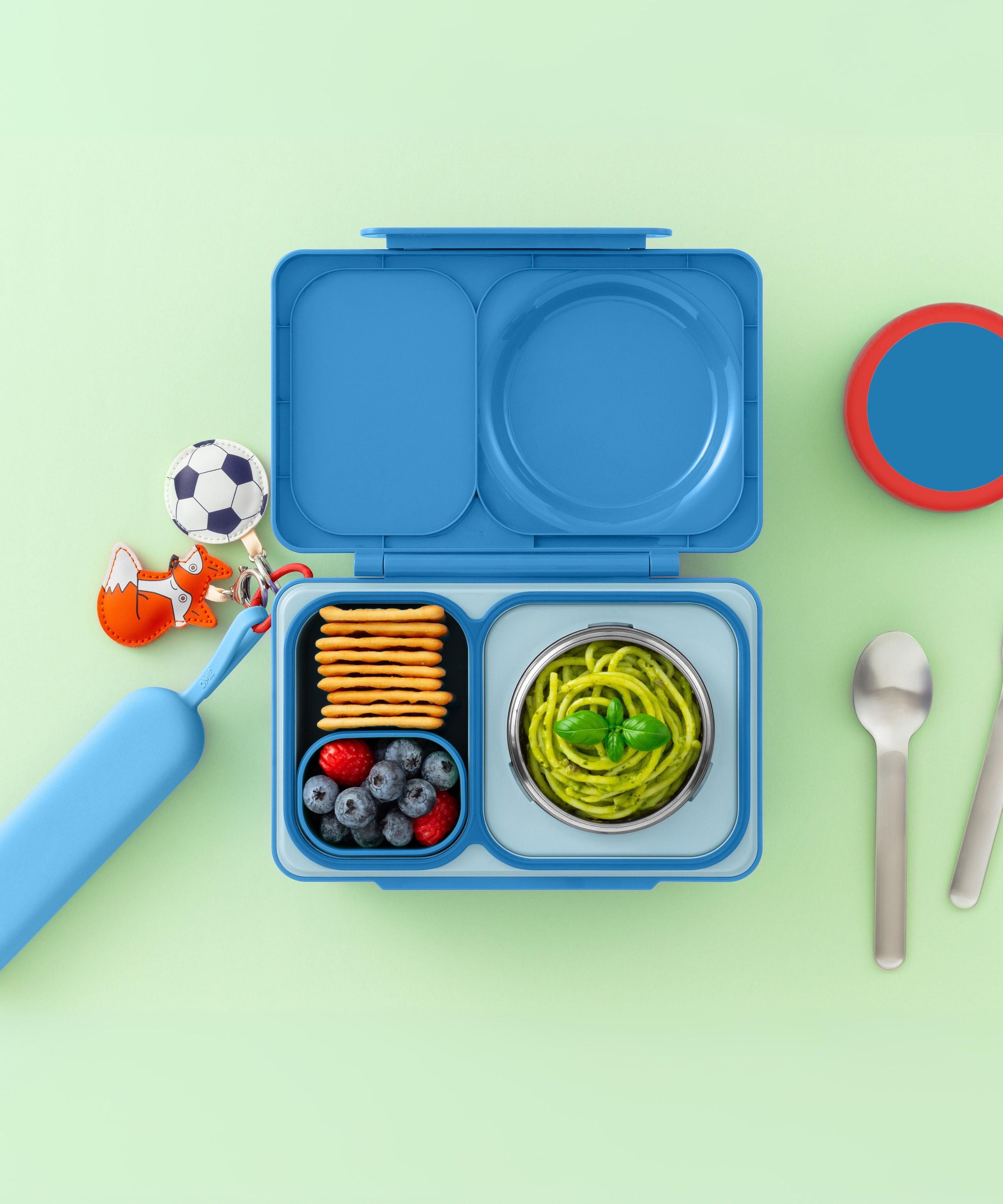 Omiebox - مجموعة شوكة وملعقة OmiePod UP أزور من السيليكون