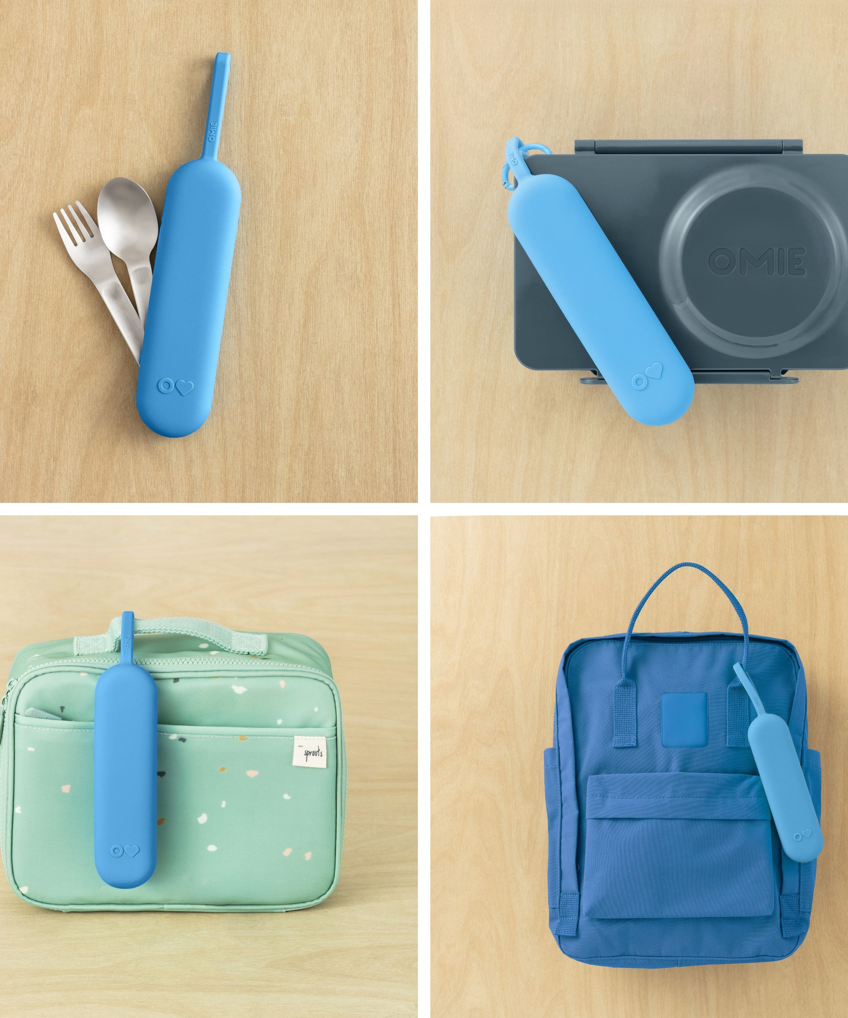 Omiebox - مجموعة شوكة وملعقة OmiePod UP أزور من السيليكون