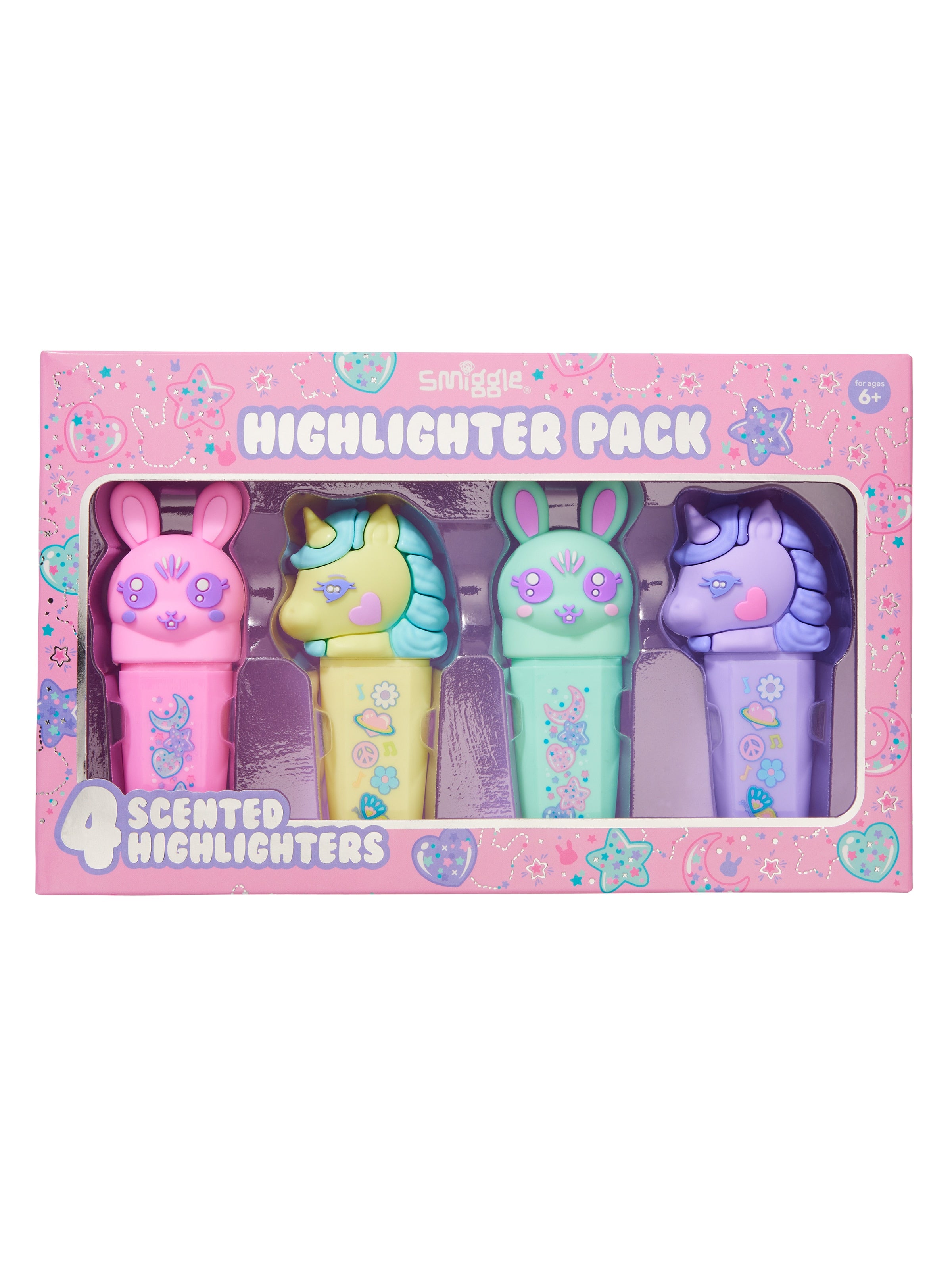 Smiggle - مجموعة أقلام تمييز فسفورية معطرة All Stars 4 قطع