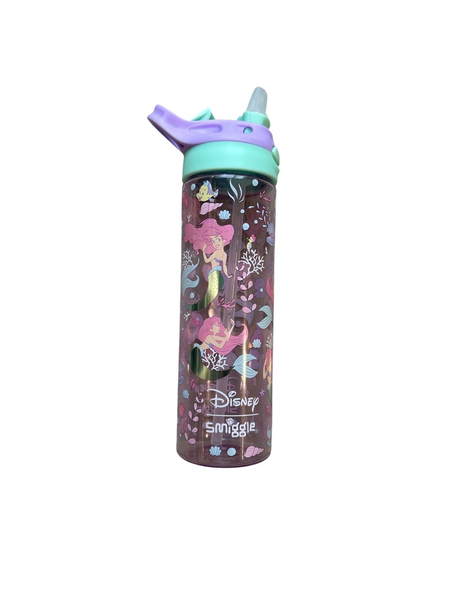 Smiggle - Disney أرييل زجاجة ماء 650ML أوتوماتيكية مع مصاصة خالية من BPA