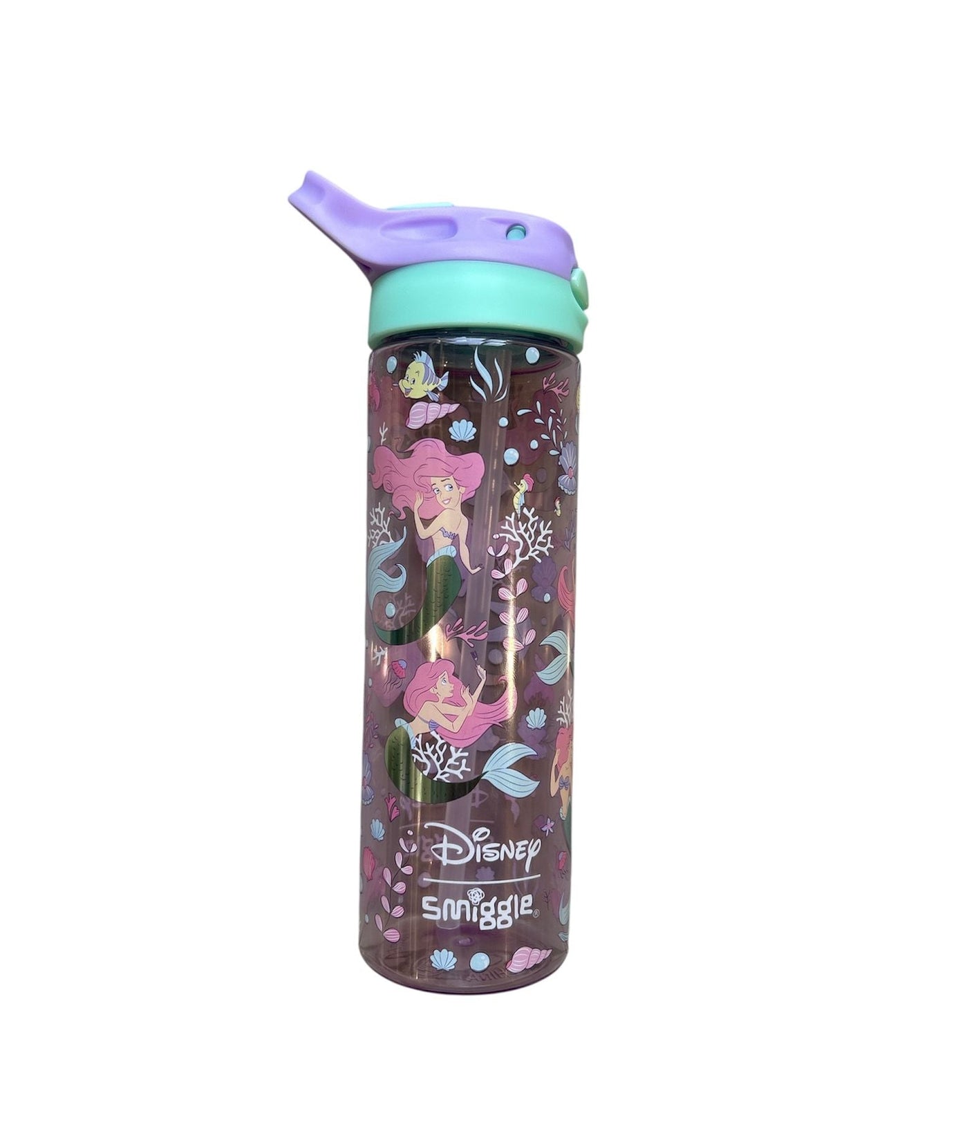 Smiggle - Disney أرييل زجاجة ماء 650ML أوتوماتيكية مع مصاصة خالية من BPA