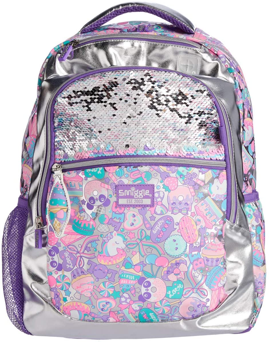 Smiggle - حقيبة ظهر مدرسية كلاسيكية مزينة بالترتر اللامع