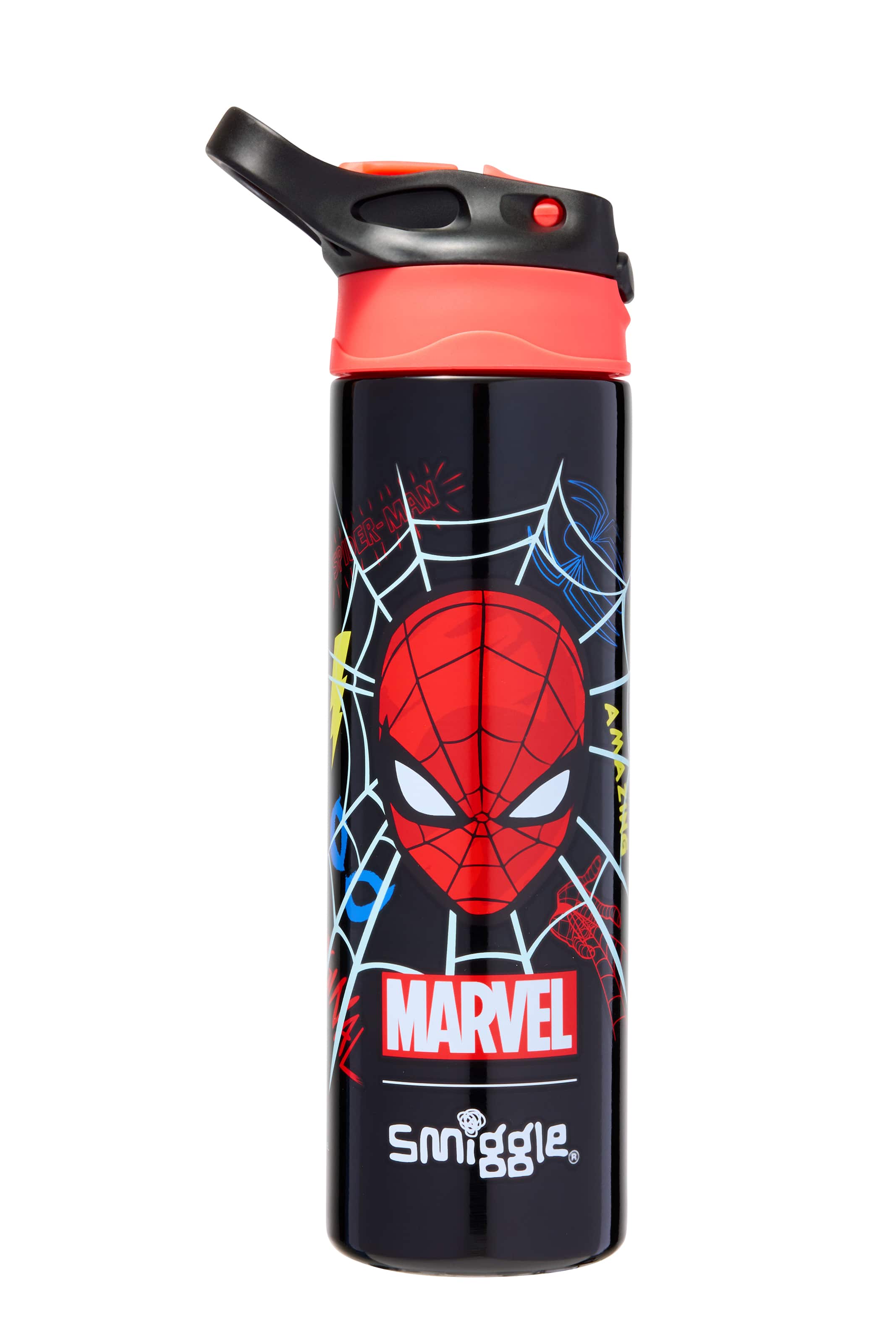 Smiggle - مارفل سبايدرمان زجاجة ماء 650ML أوتوماتيكية مع مصاصة خالية من BPA